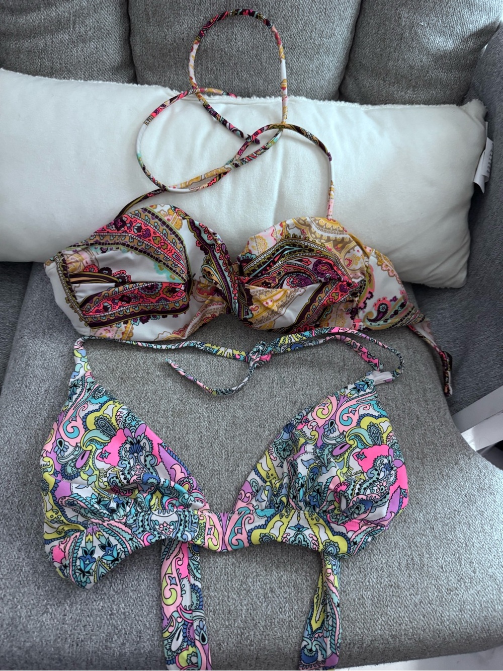 Victoria's Secret Pink Multicolor Paisley Halter Bikini Tops